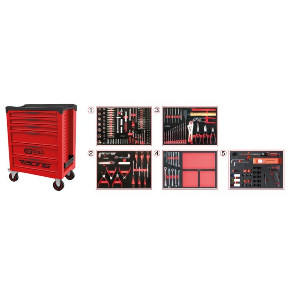 Servante RACING 6 tiroirs équipée d'une composition automobile de 303 outils KS TOOLS - 855.6174
