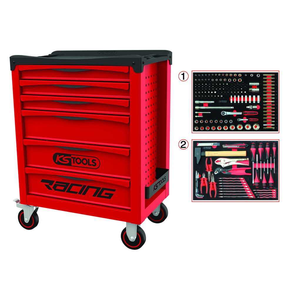 Servante d'atelier RACING KS TOOLS 6 tiroirs équipée de 184 outils - 855.6184 KS TOOLS - 855.6184