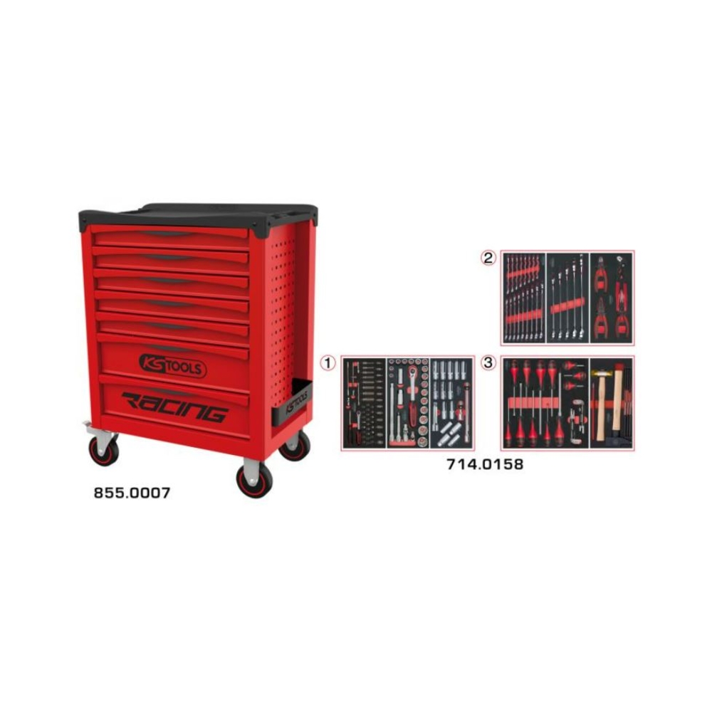 Servante d'atelier RACING KS TOOLS 7 tiroirs équipée de 158 outils - 8557158 KS TOOLS - 855.7158