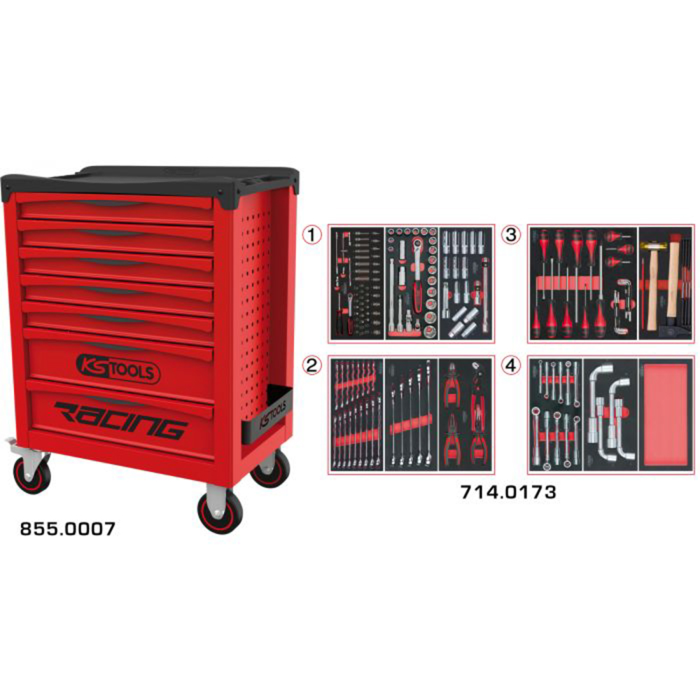 Servante RACING 7 tiroirs équipée de 173 outils KS TOOLS - 855.7173