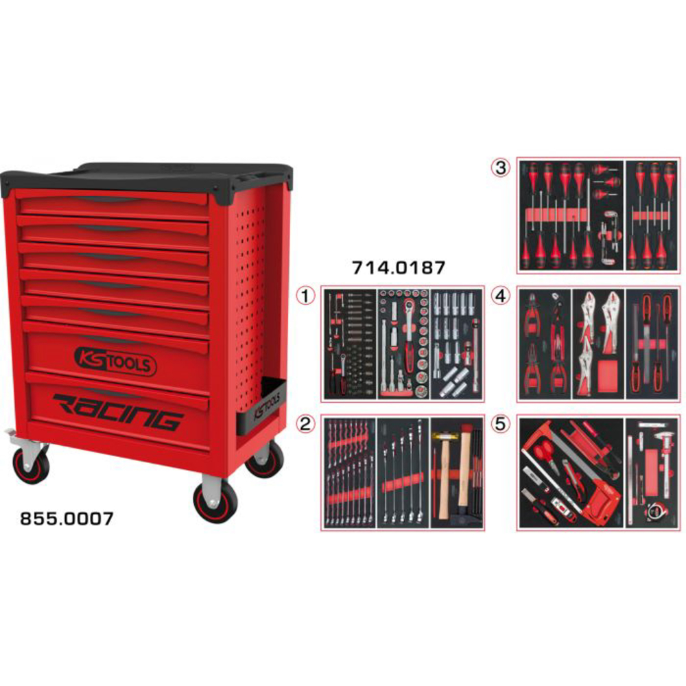Servante RACING 7 tiroirs équipée de 187 outils KS TOOLS - 855.7186