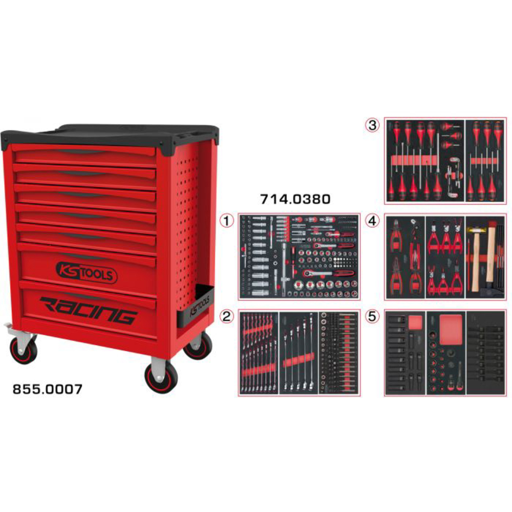 Servante RACING 7 tiroirs équipée de 384 outils KS TOOLS - 855.7380