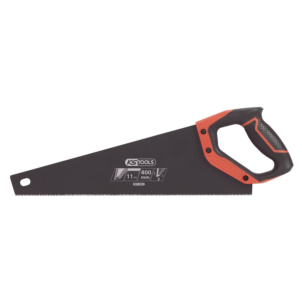 Scie égoine travaux de precision 400mm, 3 angles de coupe 11TPI, poignée bi-mat. KS TOOLS - 907.2501