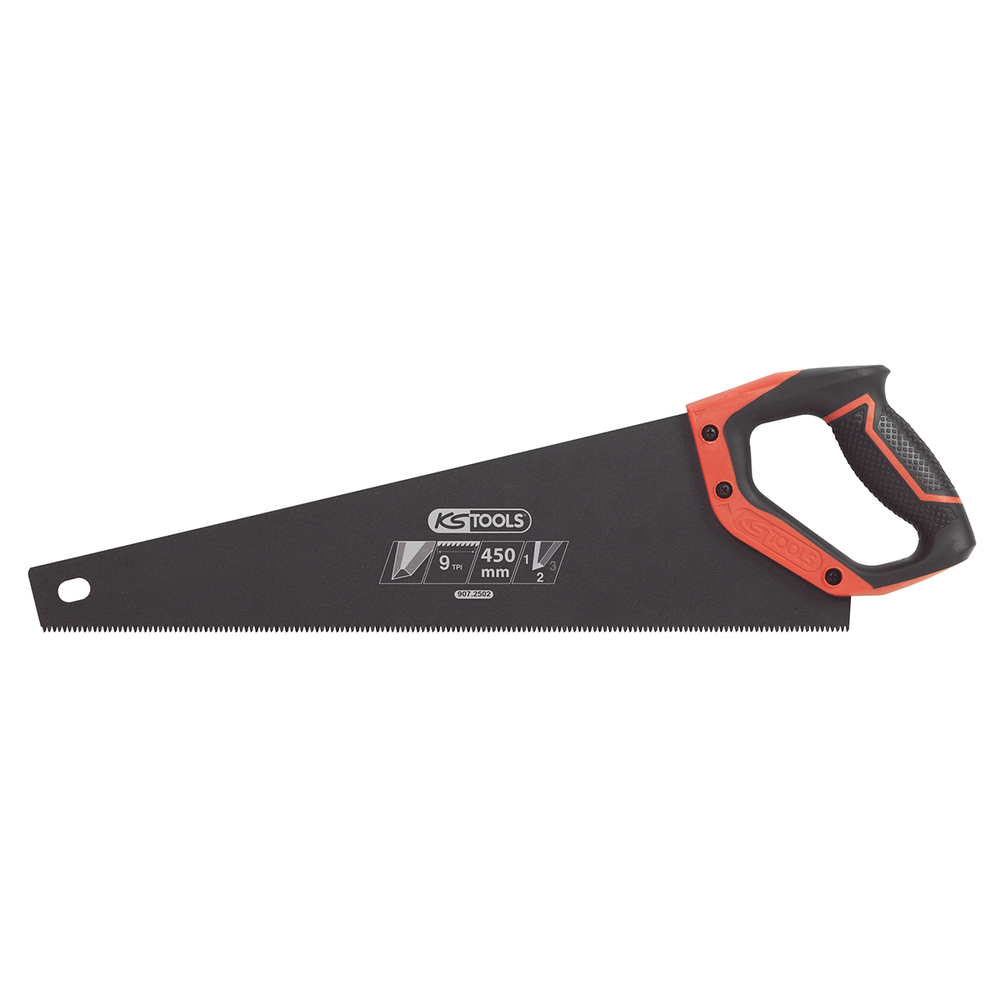 Scie égoine travaux de precision 450mm, 3 angles de coupe 9TPI, poignée bi-mat. KS TOOLS - 907.2502
