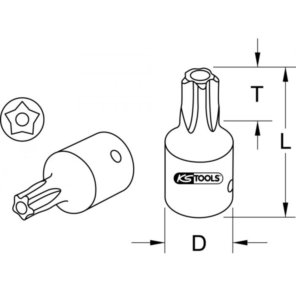 Douille tournevis 1/4'' 5 pans percé TS30, L.25 mm KSTOOLS - 9111476