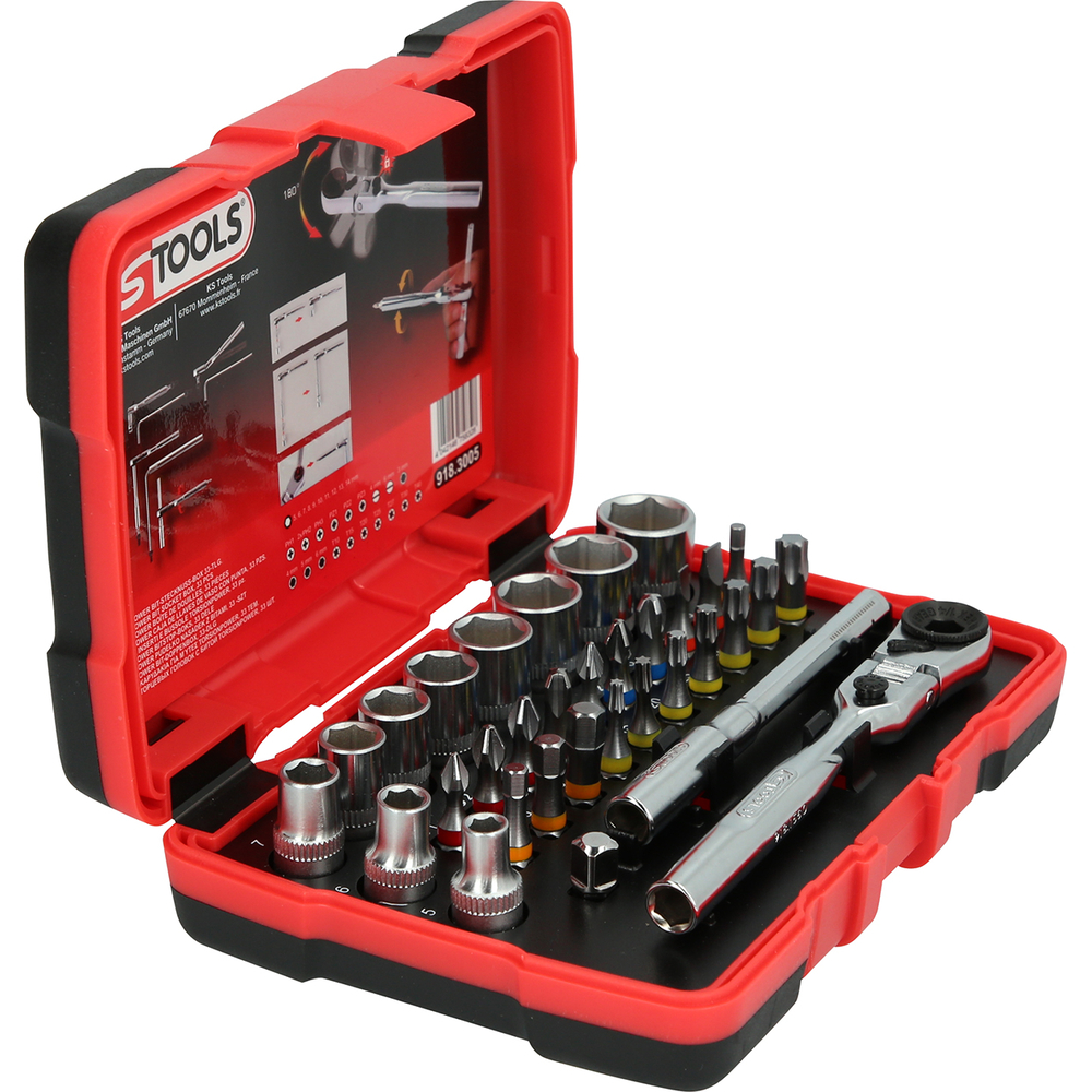 Jeu d'embouts de vissage à code couleur et douilles 1/4' 33 pcs KS TOOLS - 918.3005