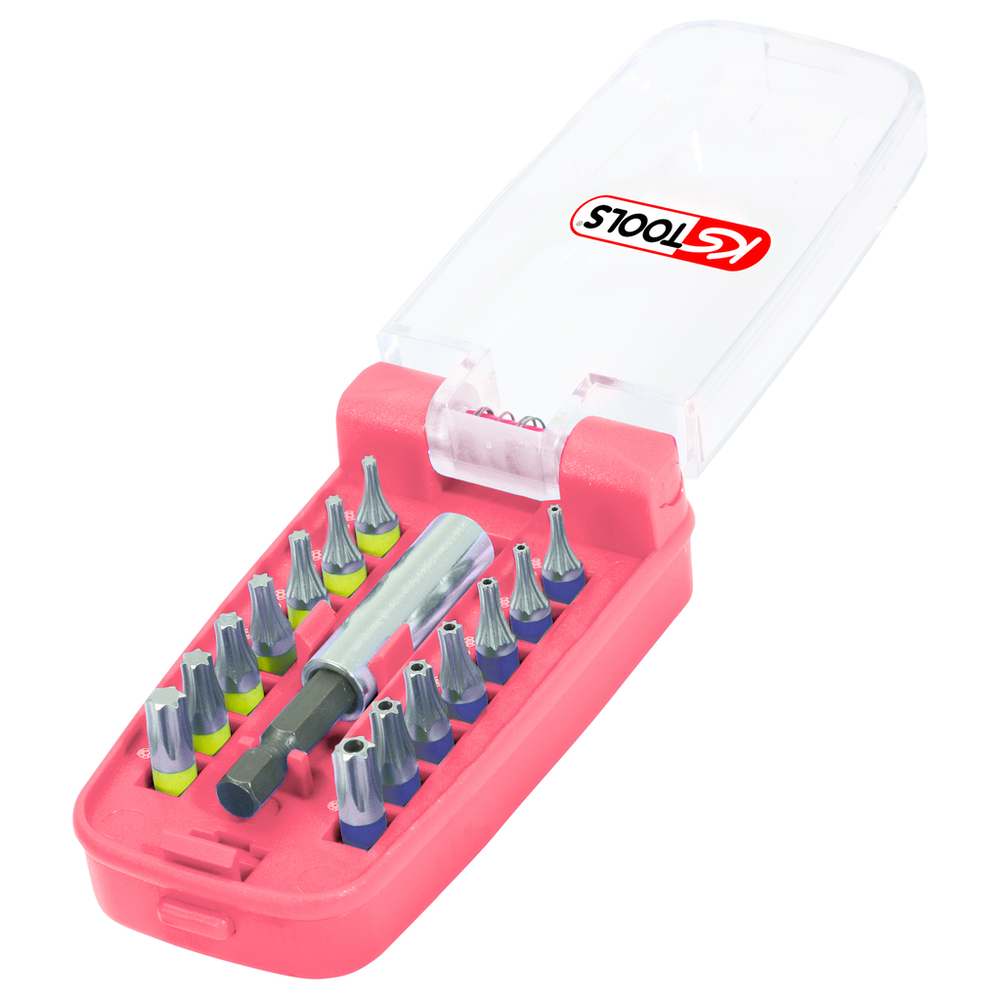 Jeu d'embouts de vissage TORX - TORX percé à code couleur TORSIONplus 15 pcs KS TOOLS - 918.3020