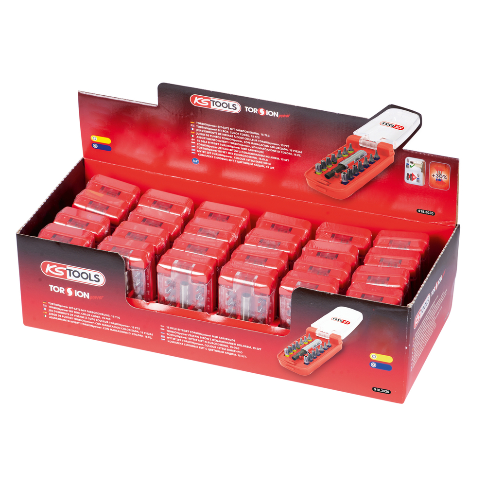 Présentoir de jeu d'embouts de vissage TORX- TX percé à code couleur TORSIONpower KS TOOLS - 918.3020D