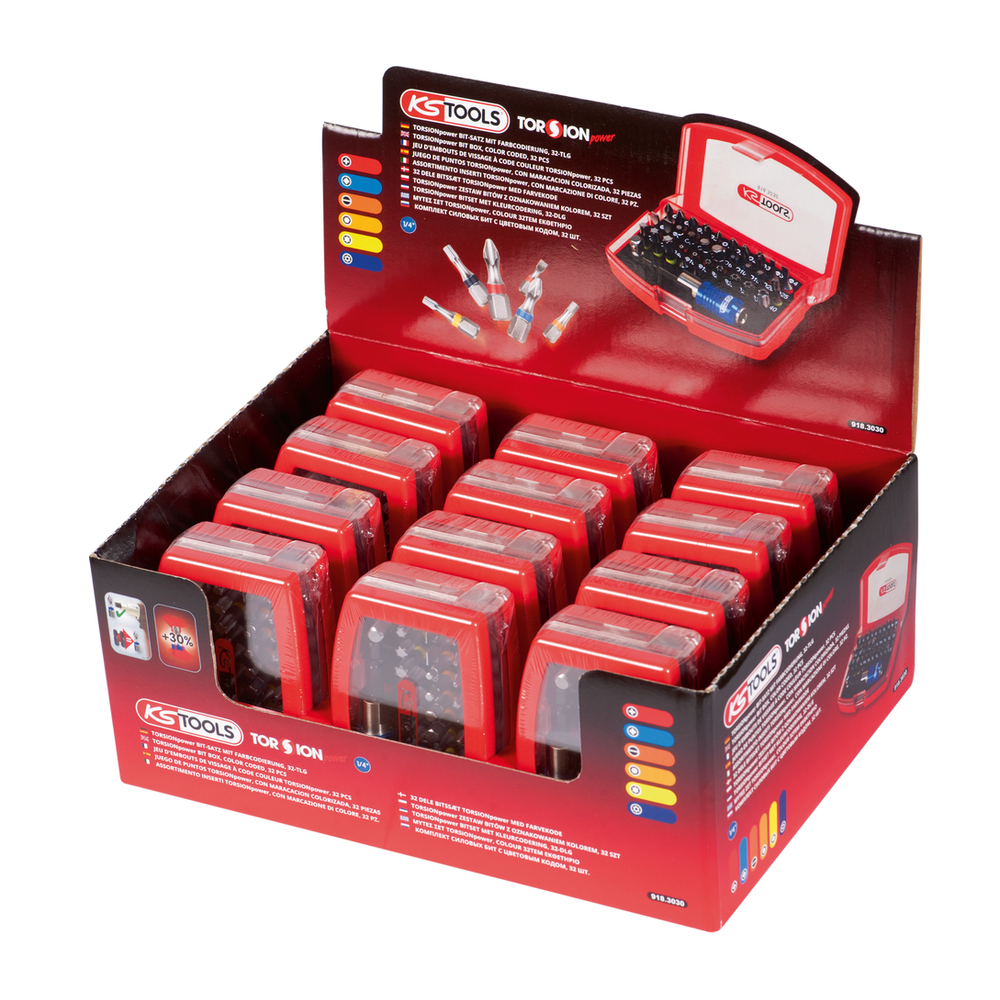 Présentoir de 12 jeux d'embouts de vissage à code couleur TORSIONpower 1/4