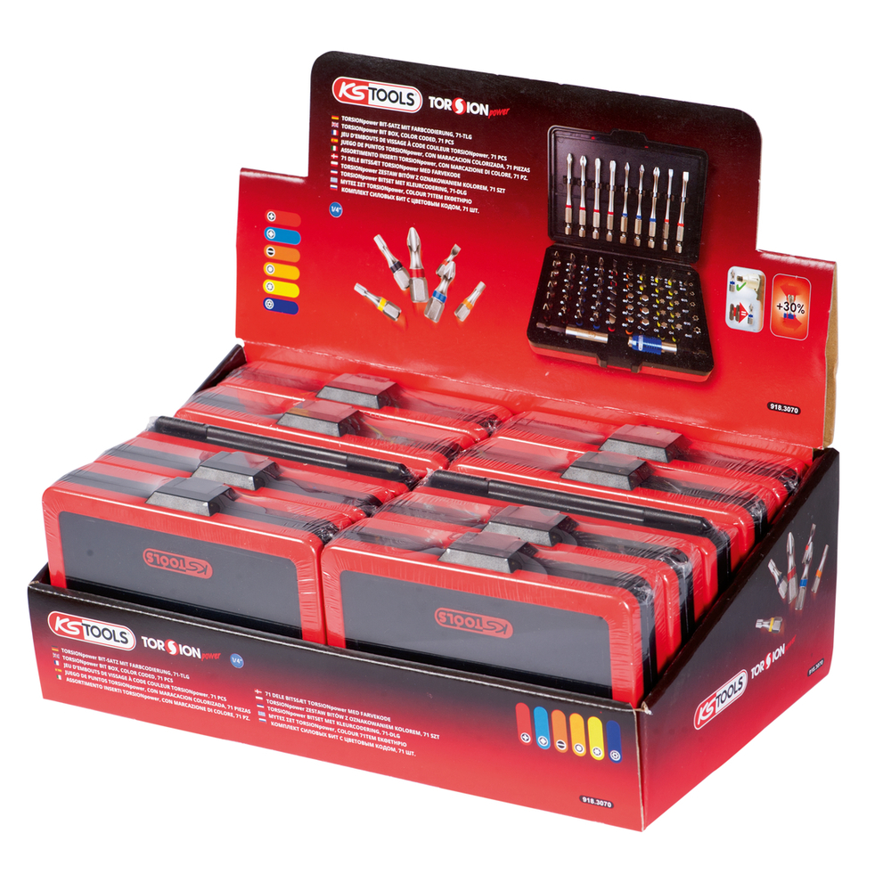 Présentoir de 10 jeux d'embouts de vissage à code couleur TORSIONpower 1/4