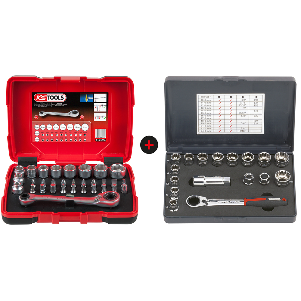 Lot de coffrets de douilles traversantes 1/4