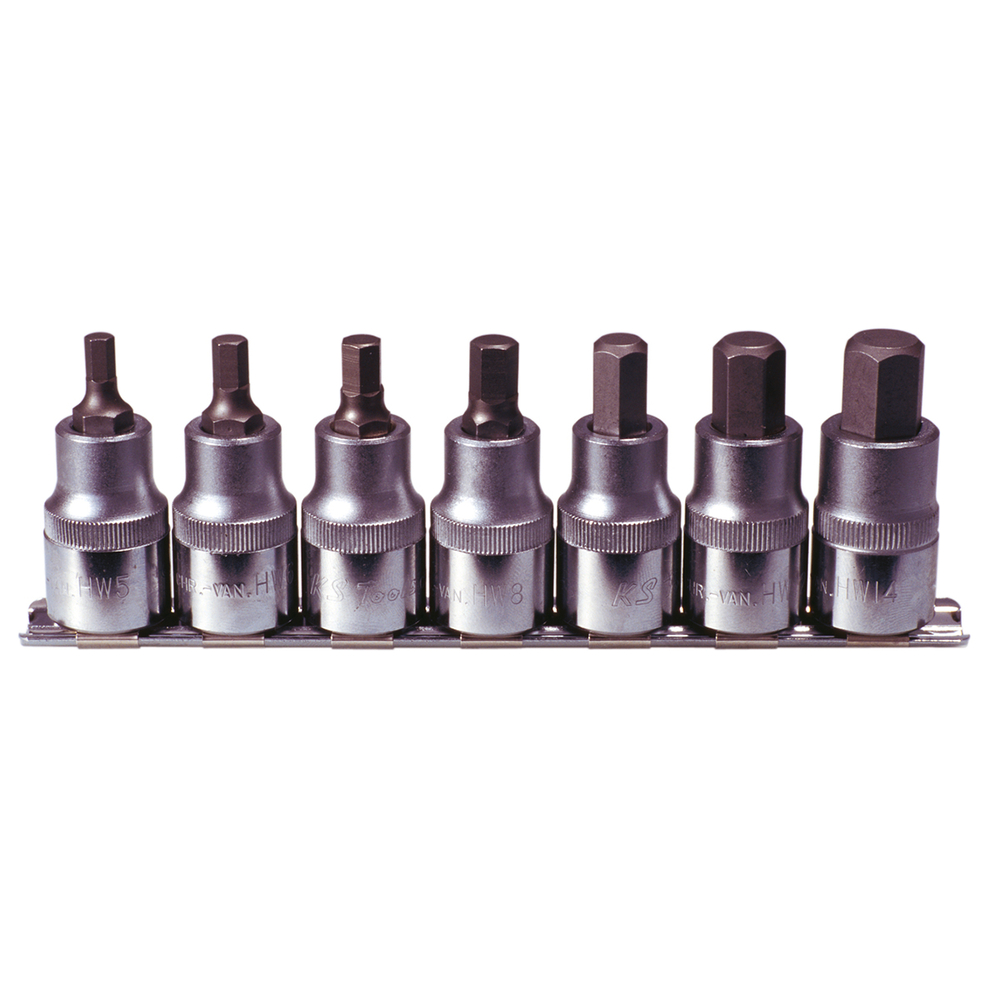 Rail de 7 douilles tournevis 6 pans 55 mm - 1/2