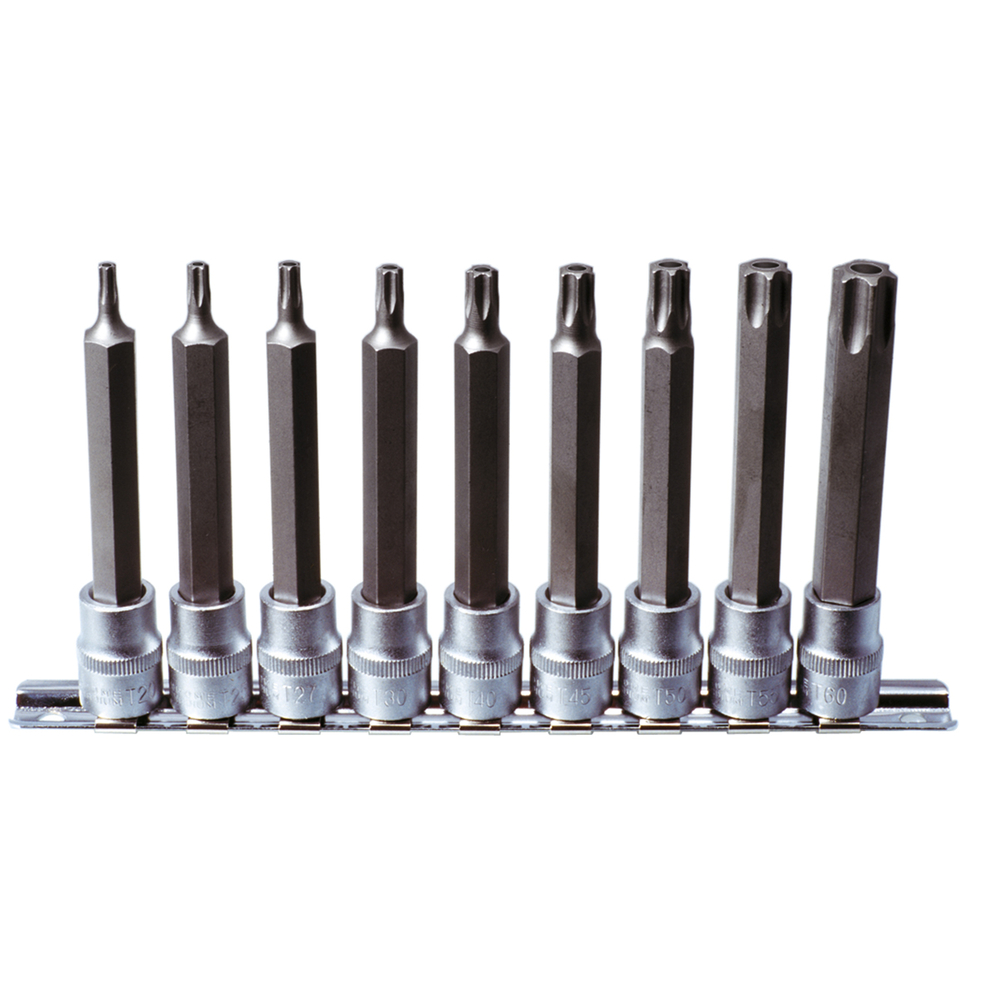Rail de 9 douilles tournevis TORX percé 3/8