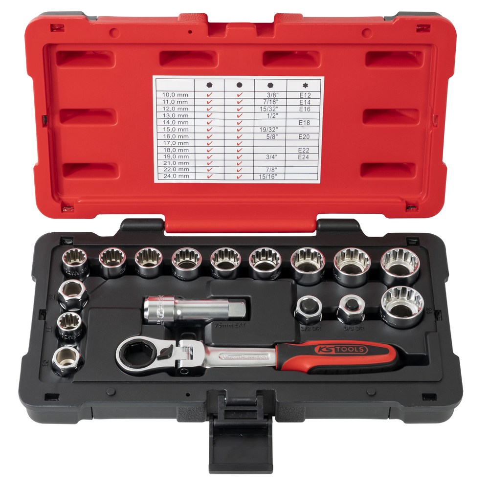 Coffret de douilles traversantes TRIPLEplus 3/8