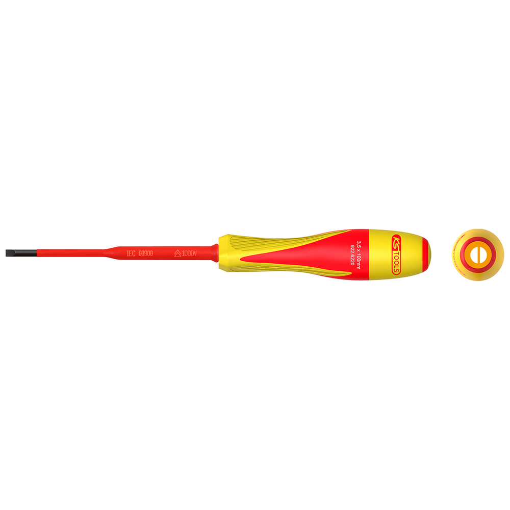 Tournevis fente bi-matière isolé 1000V - 3,5 x 100mm pour borniers électriques KS TOOLS - 922.6220
