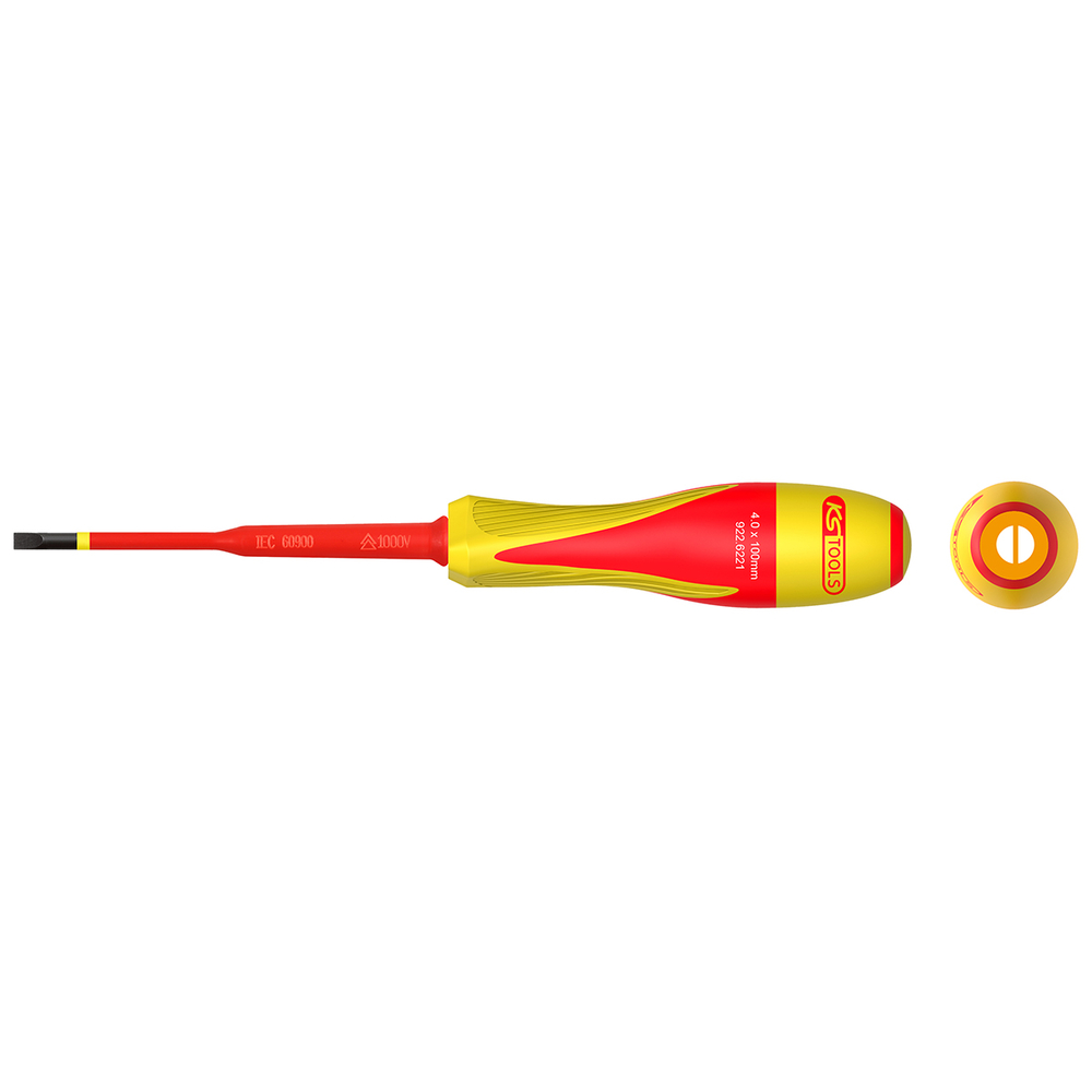 Tournevis fente bi-matière isolé 1000V - 4,0 x 100mm pour borniers électriques KS TOOLS - 922.6221
