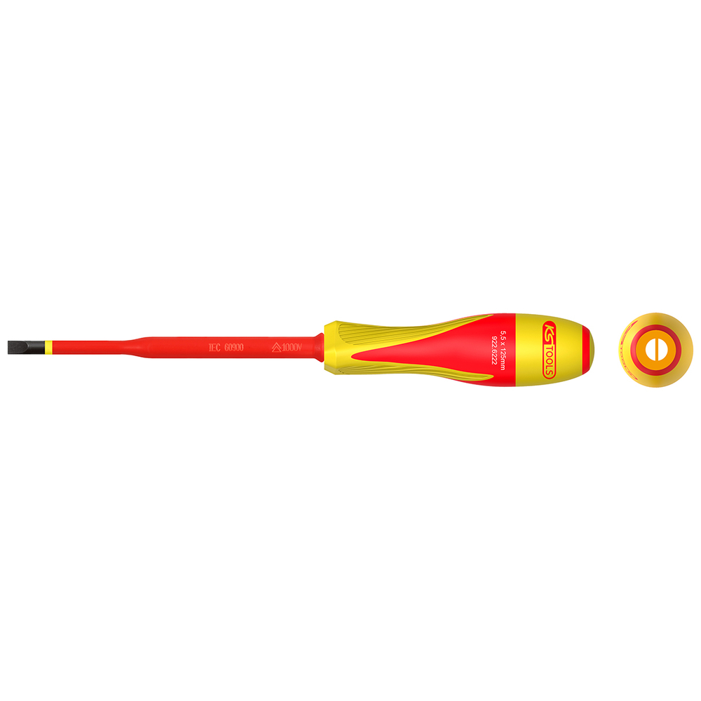 Tournevis fente bi-matière isolé 1000V - 5,5 x 125mm pour borniers électriques KS TOOLS - 922.6222
