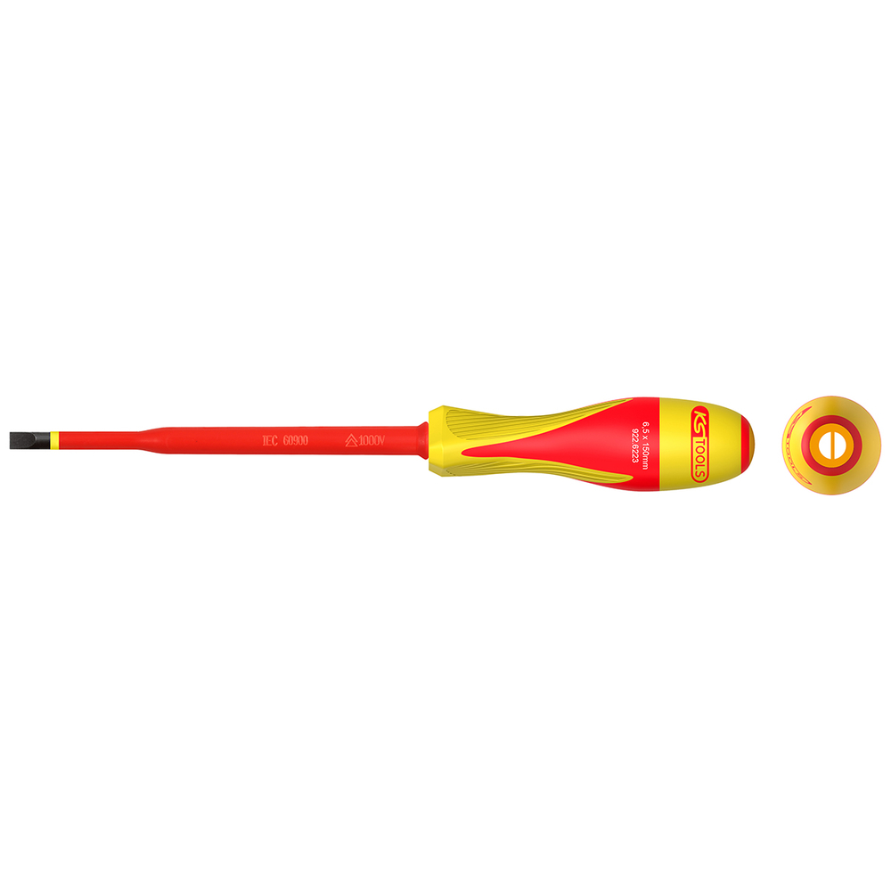 Tournevis fente bi-matière isolé 1000V - 6,5 x 150mm pour borniers électriques KS TOOLS - 922.6223