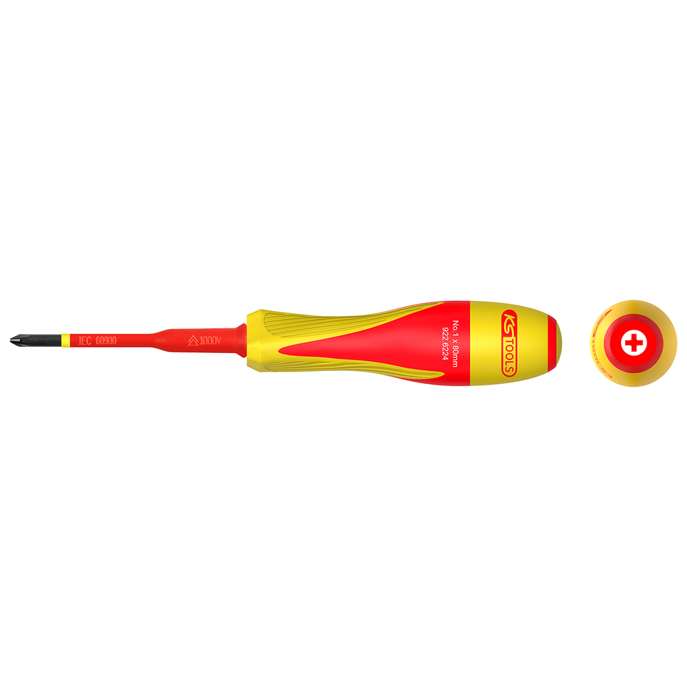 Tournevis PHILLIPS bi-matière isolé 1000V PH1 pour borniers électriques KS TOOLS - 922.6224