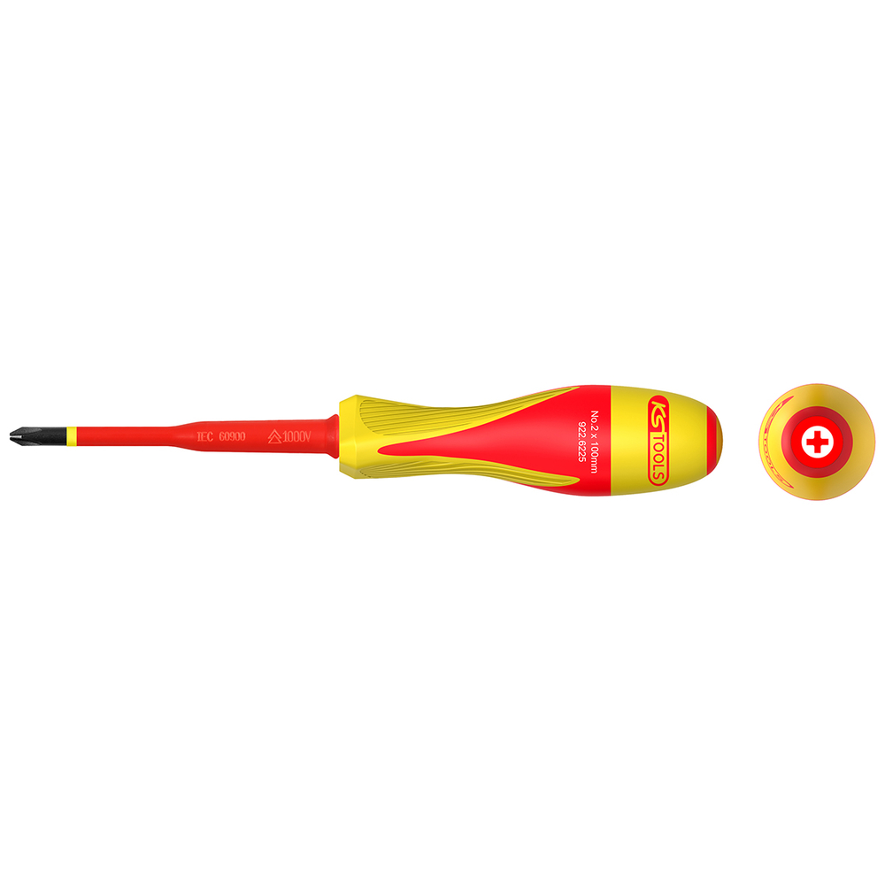Tournevis PHILLIPS bi-matière isolé 1000V PH2 pour borniers électriques KS TOOLS - 922.6225