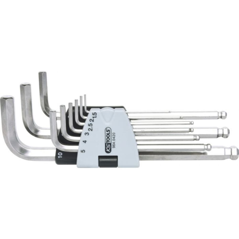 Jeu de 9 clés mâles longues INOX 6 pans à tête sphérique KS TOOLS - 964.0420
