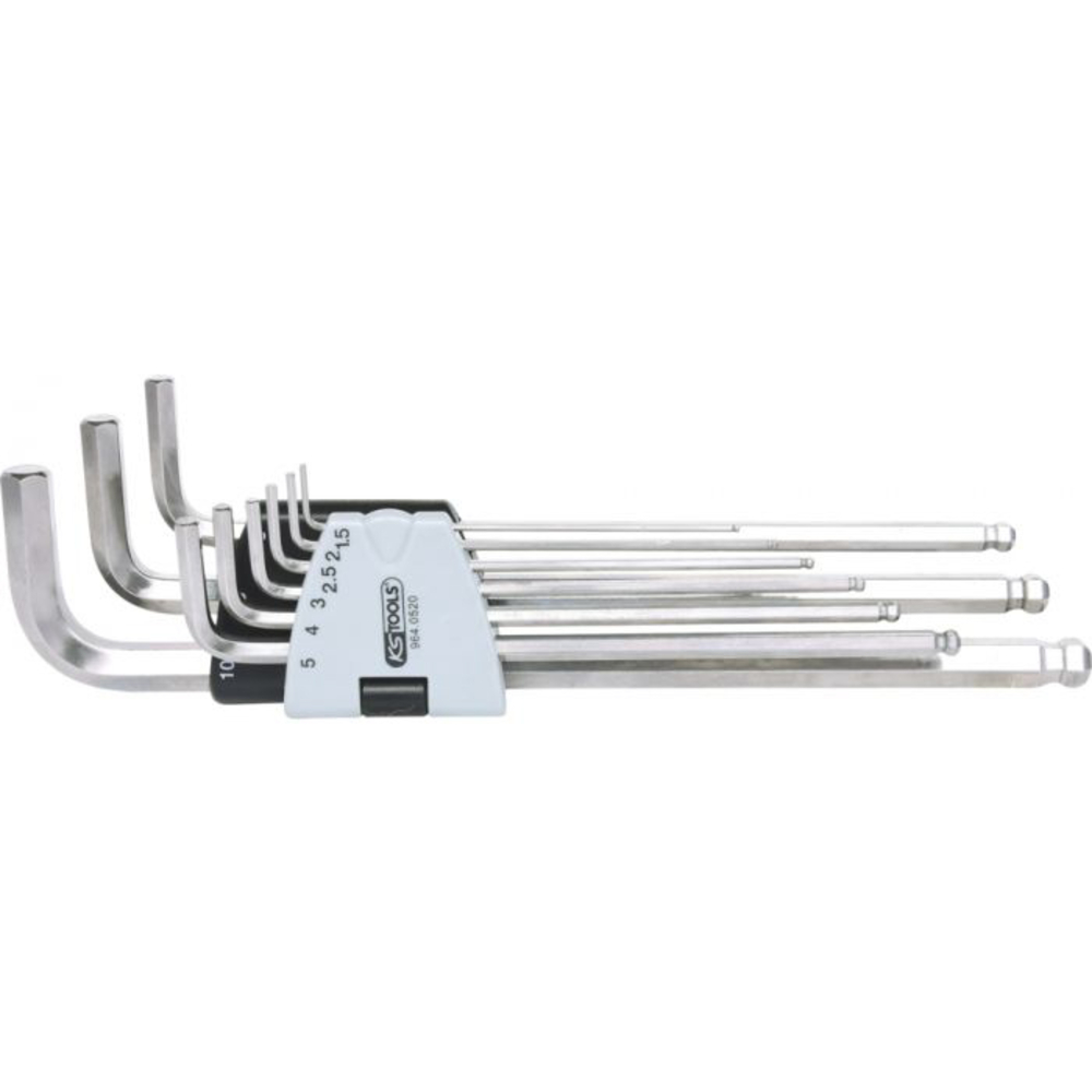 Jeu de 9 clés mâles INOX 6 pans à tête sphérique extra-longues KS TOOLS - 964.0520