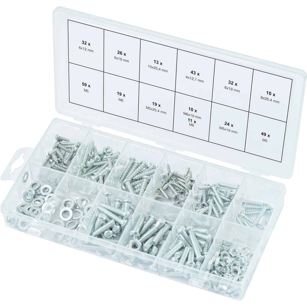 Assortiment de vis pour métal et bois, de rondelles et d'écrous, 347 pcs KS TOOLS - 970.0500