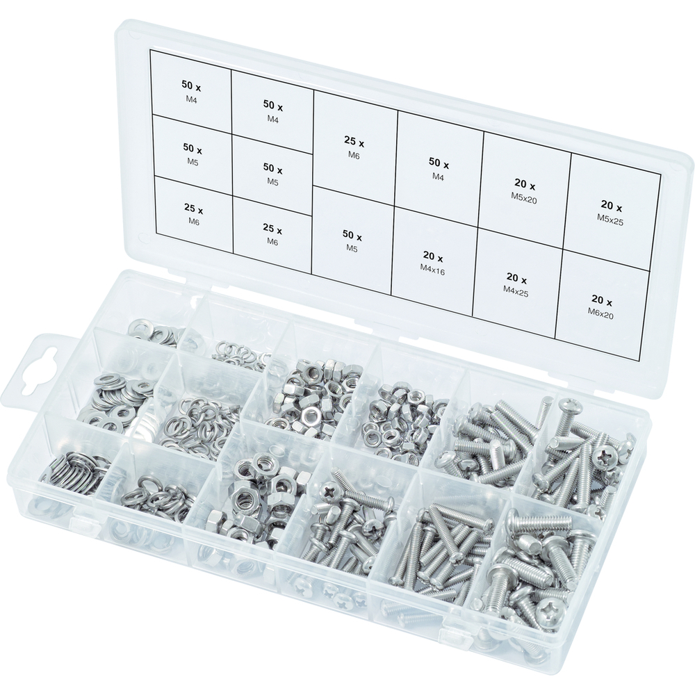 Assortiment de vis rondelles et écrous en inox 475 pcs KS TOOLS - 970.0510
