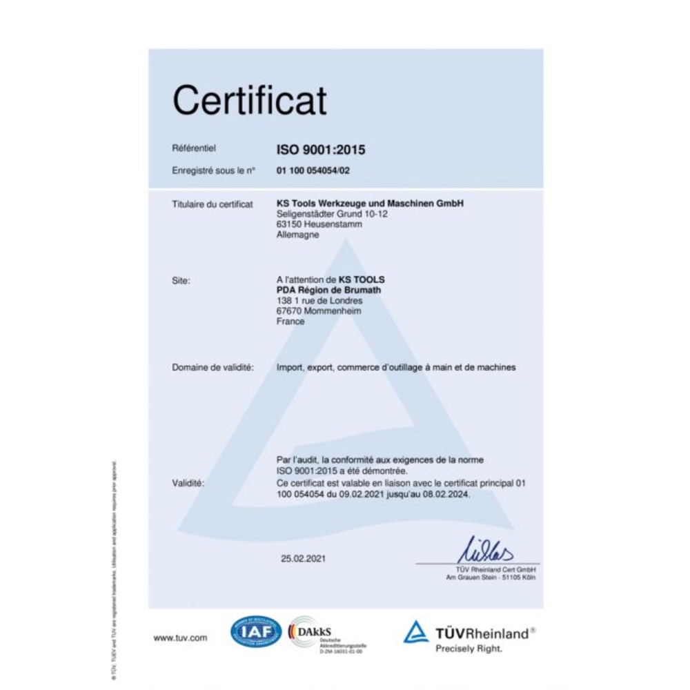 Constat de vérification d'une clé dynamométrique KS TOOLS - 999.KALIB