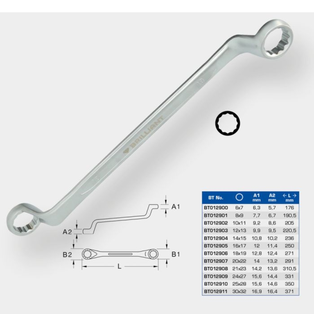 Clé polygonale contre-coudée 16 x 17mm BRILLIANT TOOLS - KS TOOLS - BT012905