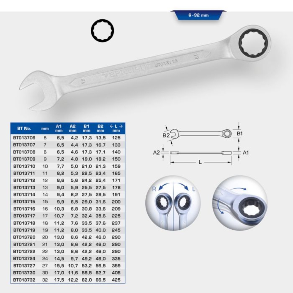 Clé mixte droite à cliquet 17mm BRILLIANT TOOLS - KS TOOLS - BT013717