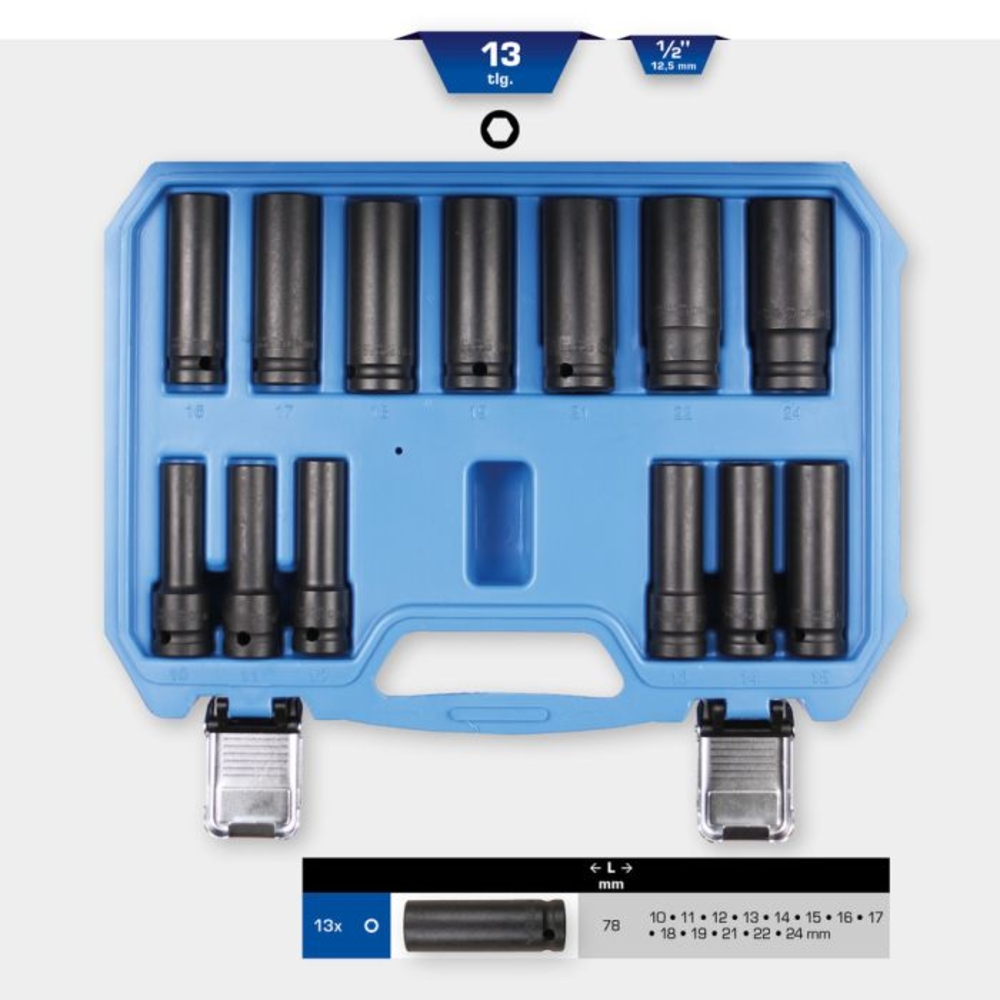 Jeu de douilles à chocs longues 1/2