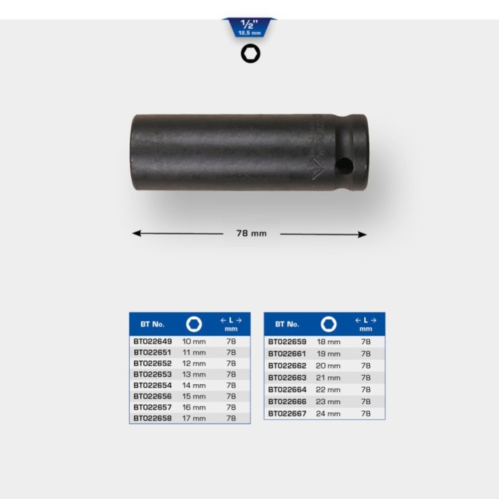 Douille à chocs longue 1/2