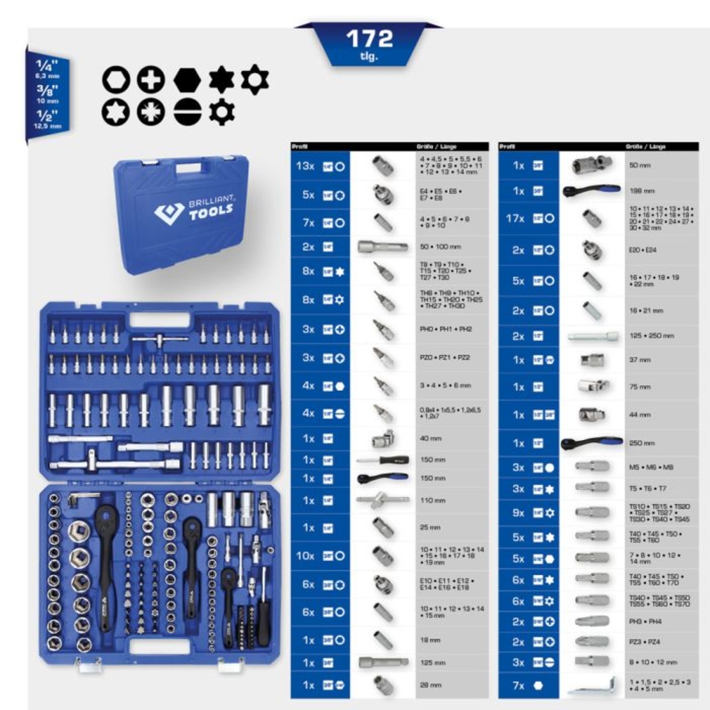 Coffret de douilles et cliquets 172 pcs BRILLIANT TOOLS - KS TOOLS - BT023172