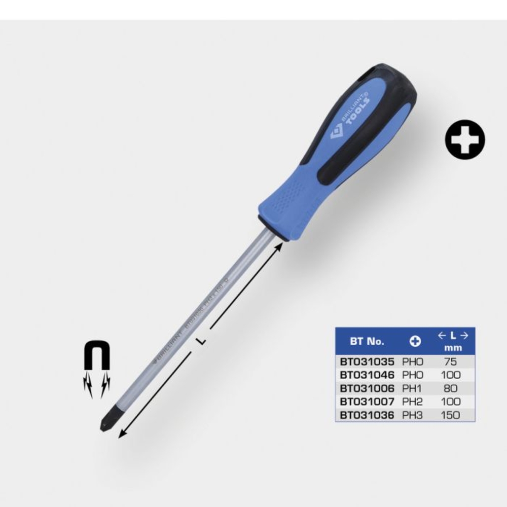 Tournevis PHILLIPs PH1 - L80mm BRILLIANT TOOLS - KS TOOLS - BT031006