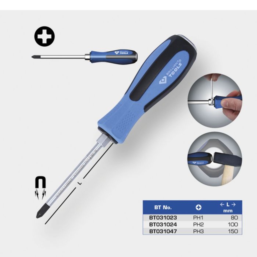 Tournevis à lame traversante PH2, L100mm BRILLIANT TOOLS - KS TOOLS - BT031024