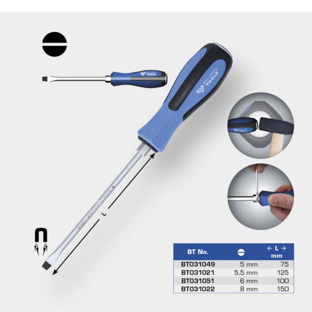 Tournevis à lame traversante Fente 5mm L75mm BRILLIANT TOOLS - KS TOOLS - BT031049