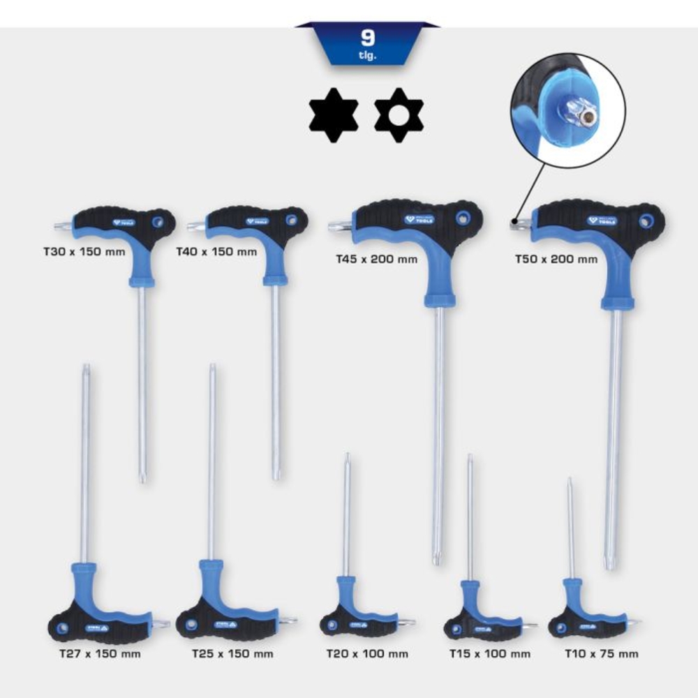 Jeu de clés mâles à poignée en T TORX 9 pcs BRILLIANT TOOLS - KS TOOLS - BT041200
