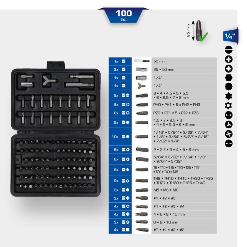Jeu d'embouts de vissage 100 pcs BRILLIANT TOOLS - KS TOOLS - BT053100