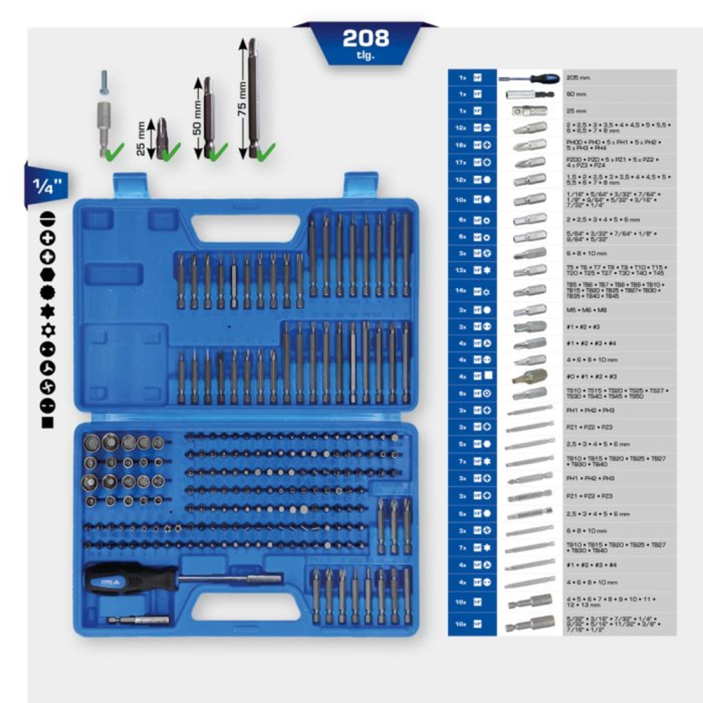 Coffret d’embouts de vissage 208 pcs BRILLIANT TOOLS - KS TOOLS - BT053208