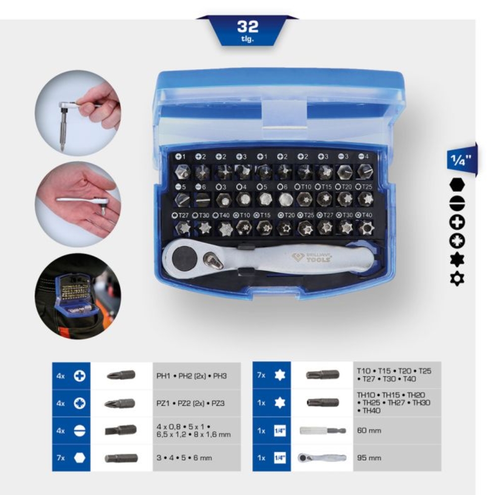 Jeu d'embouts de vissage avec cliquet porte-embouts 32 pcs BRILLIANT TOOLS - KS TOOLS - BT053532