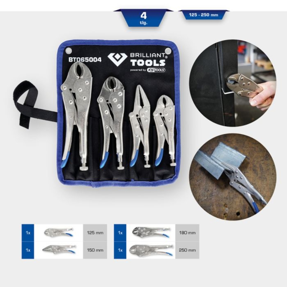 Jeu de pinces étaux à verrouillage 4 pcs BRILLIANT TOOLS - KS TOOLS - BT065004