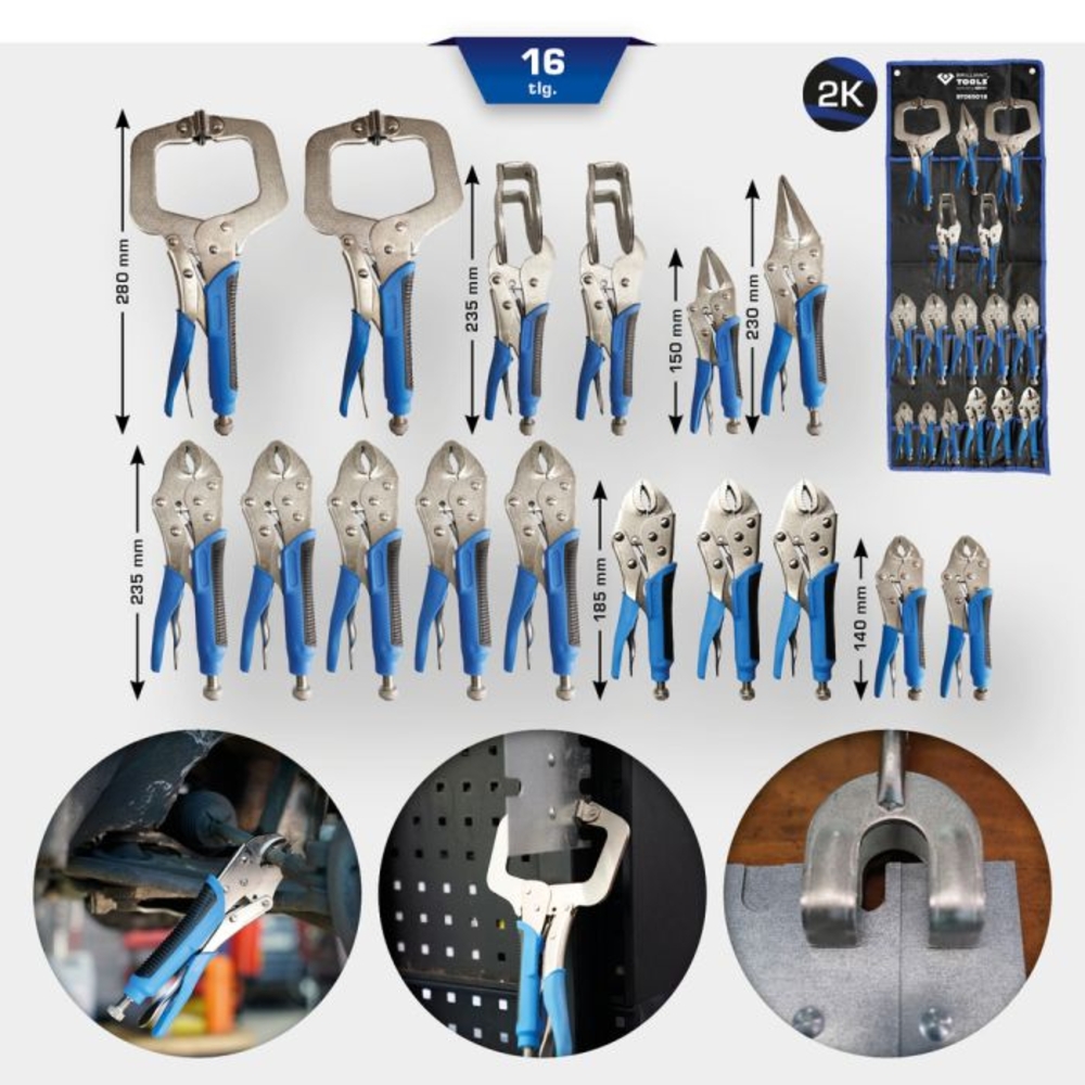 Pochette de 16 pinces étaux à verrouillage BRILLIANT TOOLS - KS TOOLS - BT065016