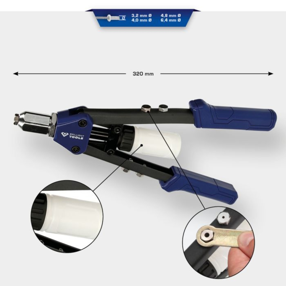 Pince à riveter pour rivets de D3,2-4,0-4,8-6,4mm BRILLIANT TOOLS - KS TOOLS - BT066900
