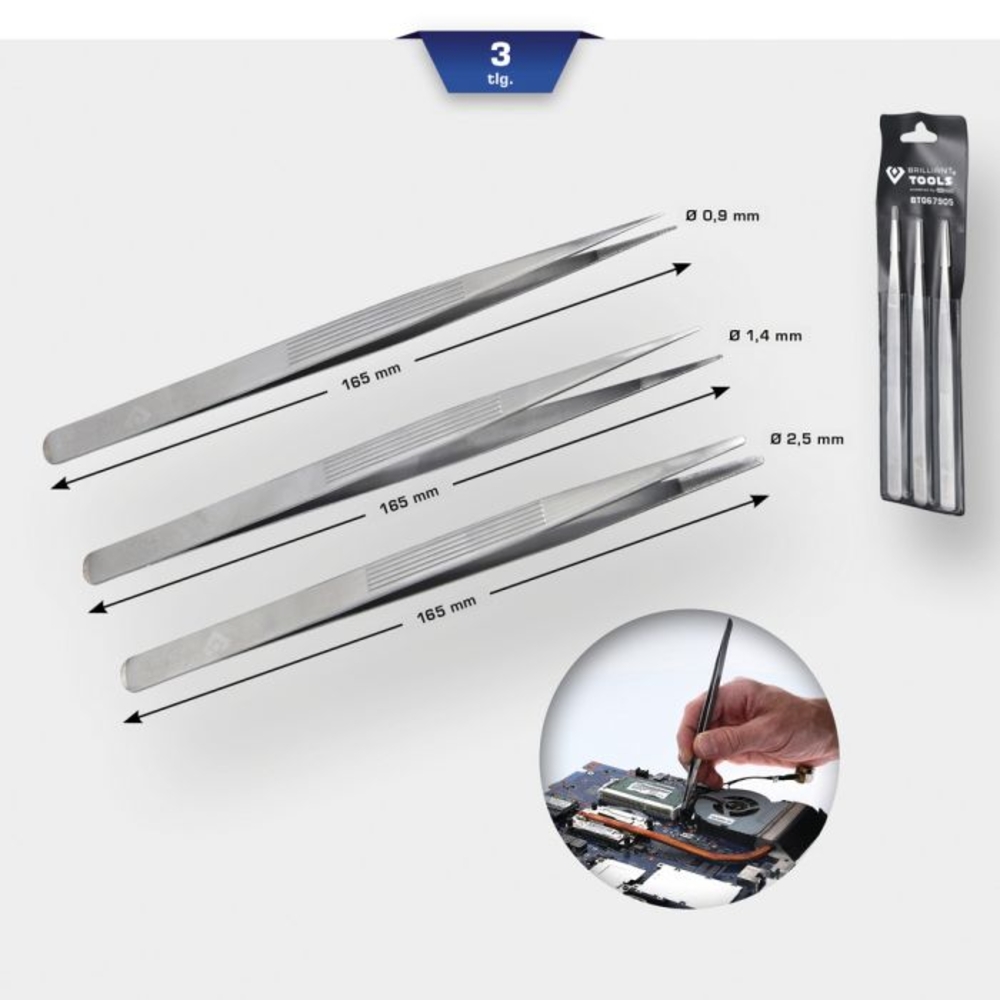 Jeu de pincettes 3 pcs BRILLIANT TOOLS - KS TOOLS - BT067905