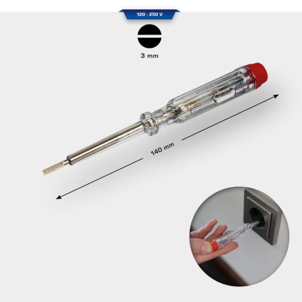 Tournevis testeur 125-250V Fente 3,0mm L140mm BRILLIANT TOOLS - KS TOOLS - BT068001