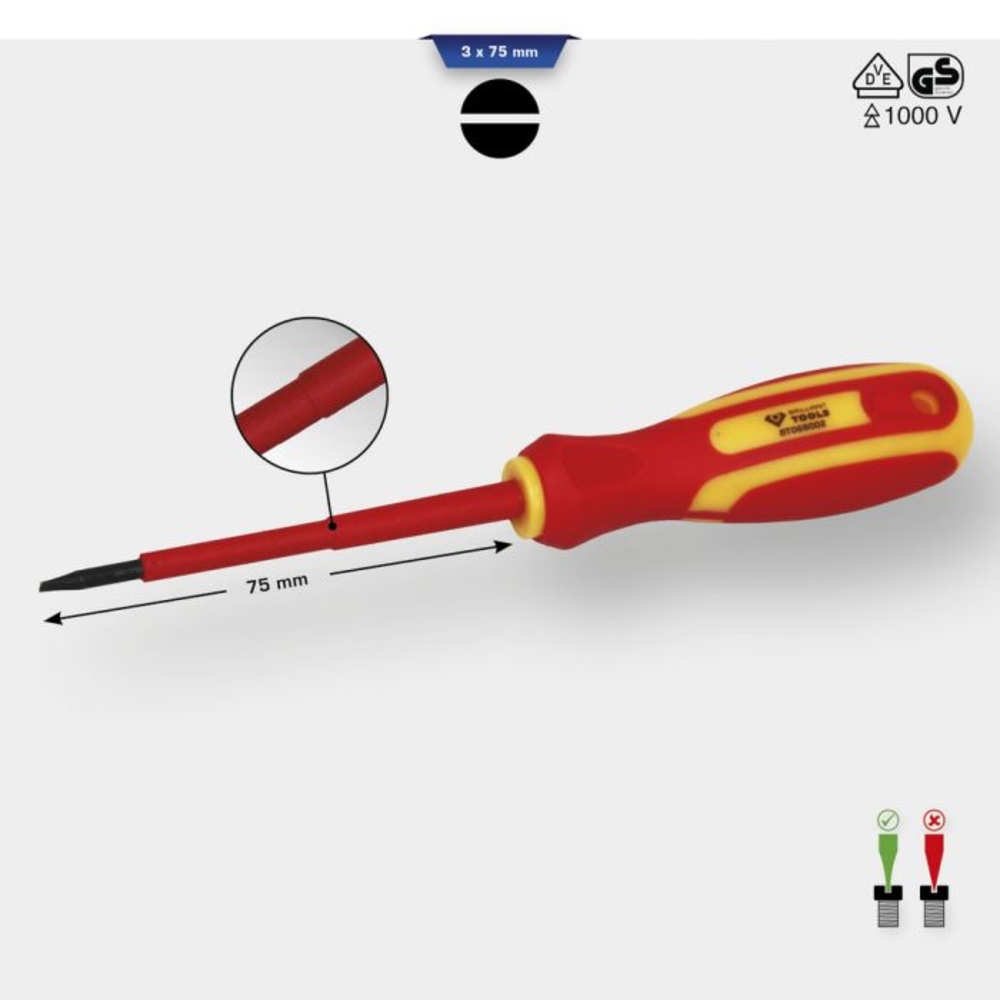 Tournevis isolé Fente 3,0mm L75mm BRILLIANT TOOLS - KS TOOLS - BT068002