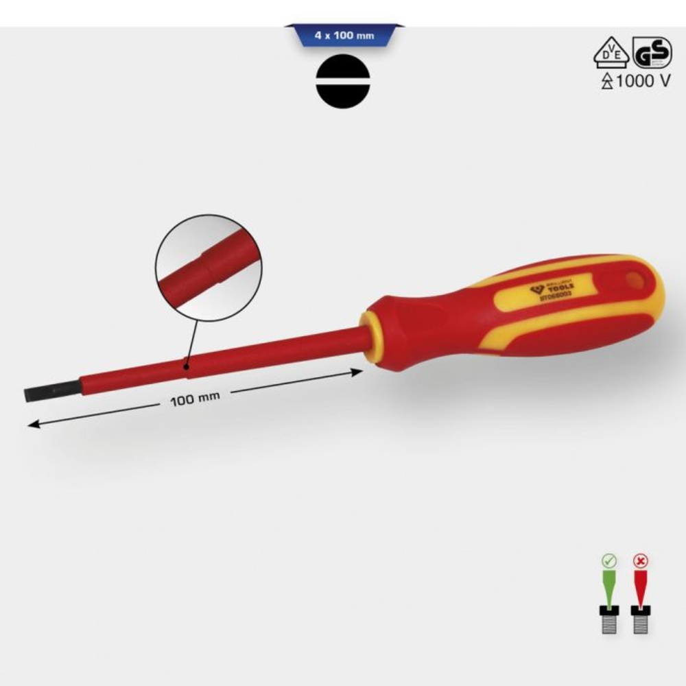 Tournevis isolé Fente 4,0mm L100mm BRILLIANT TOOLS - KS TOOLS - BT068003