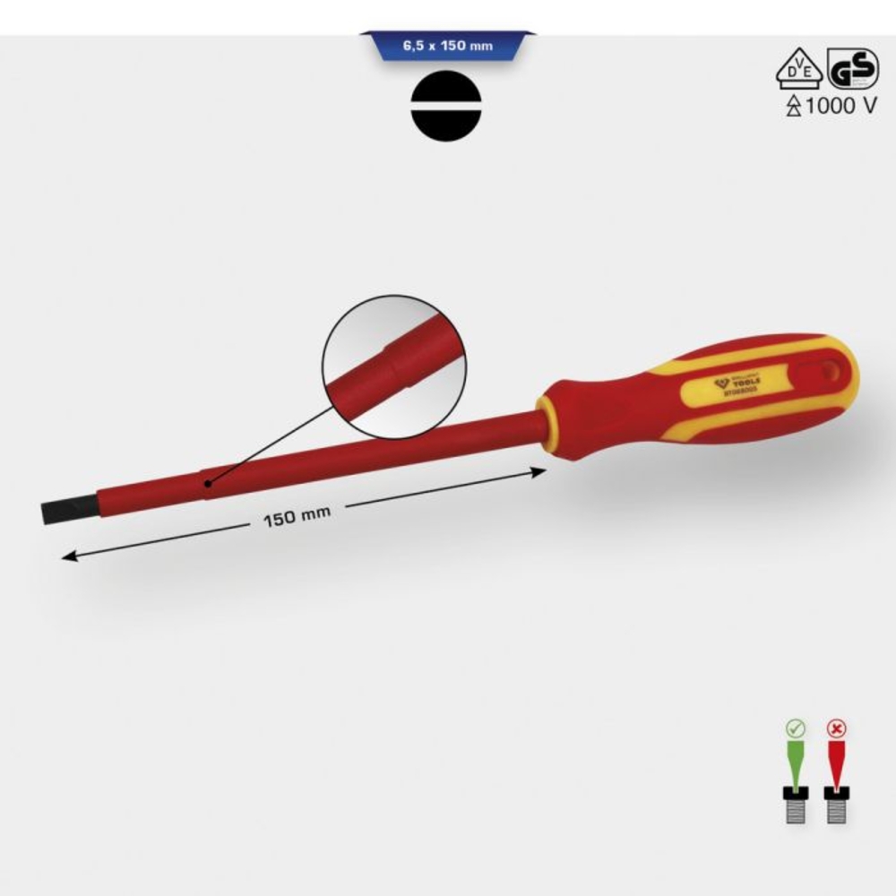 Tournevis isolé Fente 6,5mm L100mm BRILLIANT TOOLS - KS TOOLS - BT068005