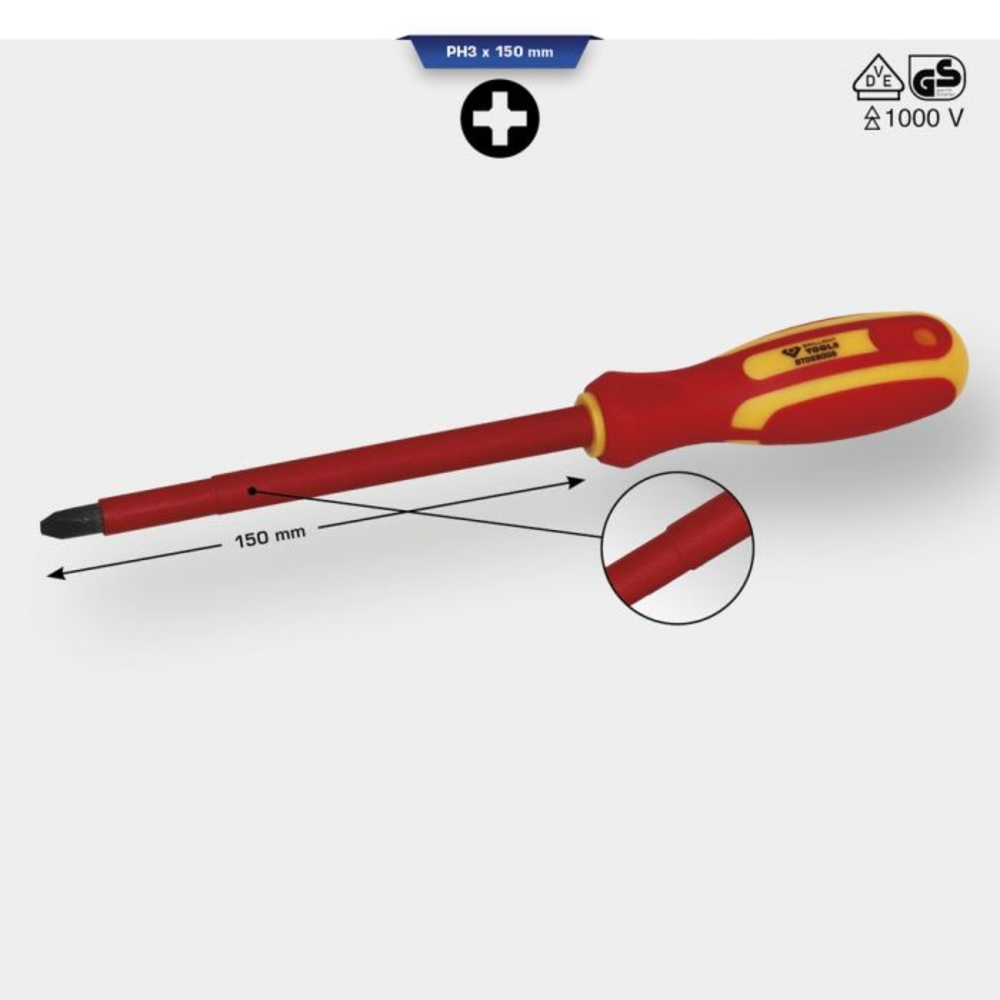 Tournevis isolé PHILLIPs PH3, L150mm BRILLIANT TOOLS - KS TOOLS - BT068009